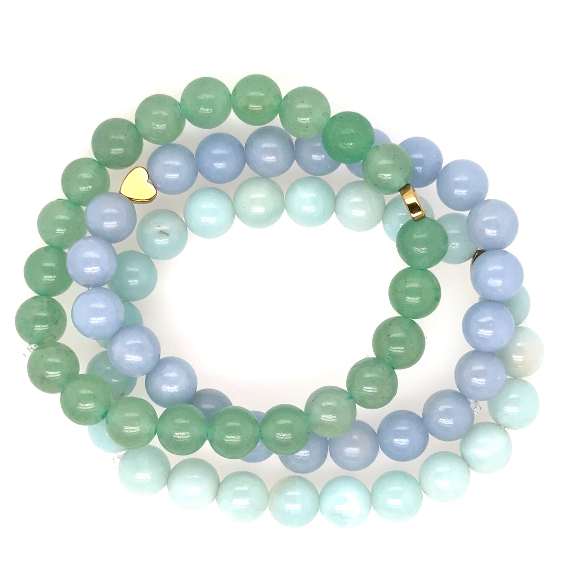 Amazonite, Aventurine and Angelique gemstone bracelets together