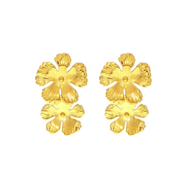 big gold earrings with 2 flowers