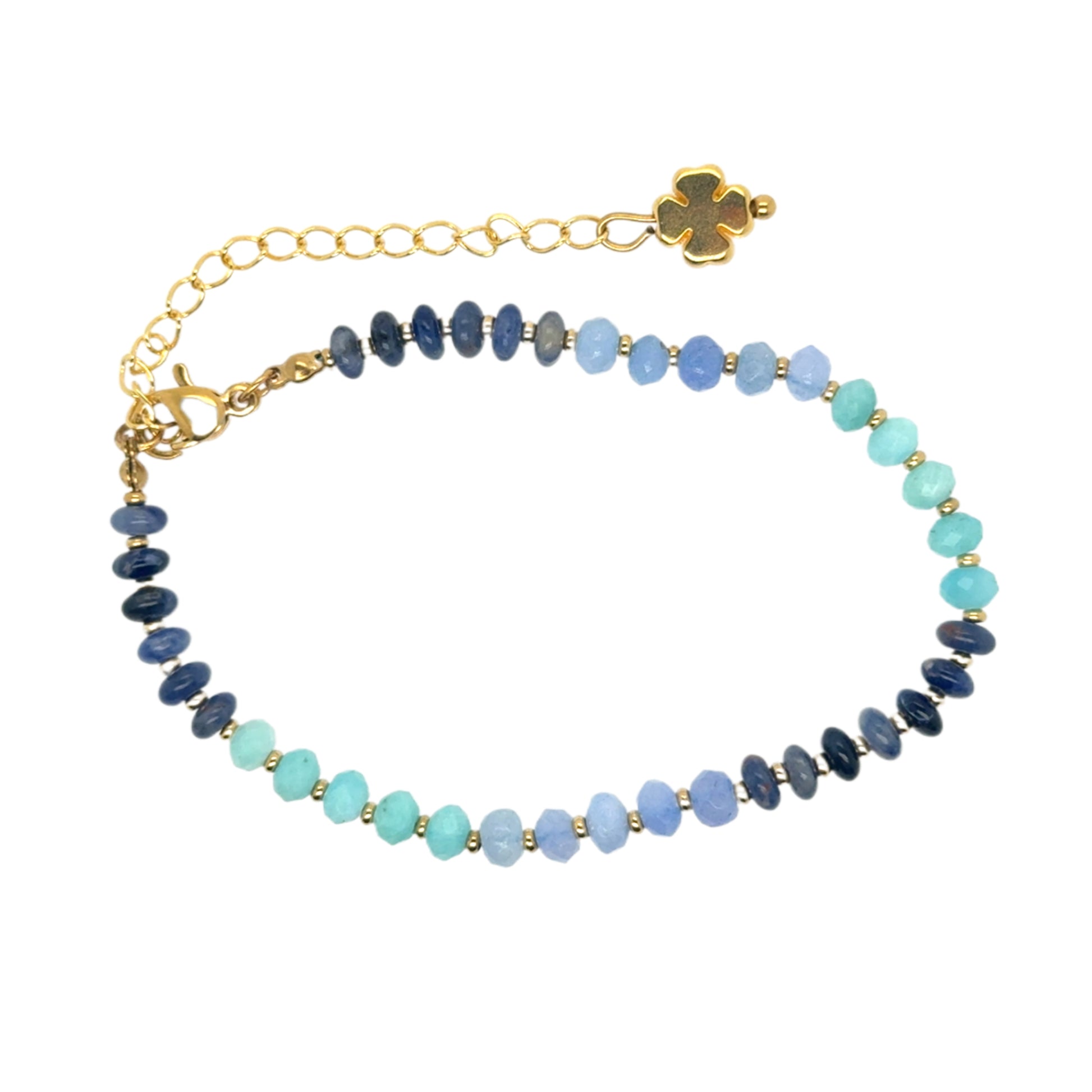 Gorgeous bracelet with oval flat quartz gemstones in blue & turquoise