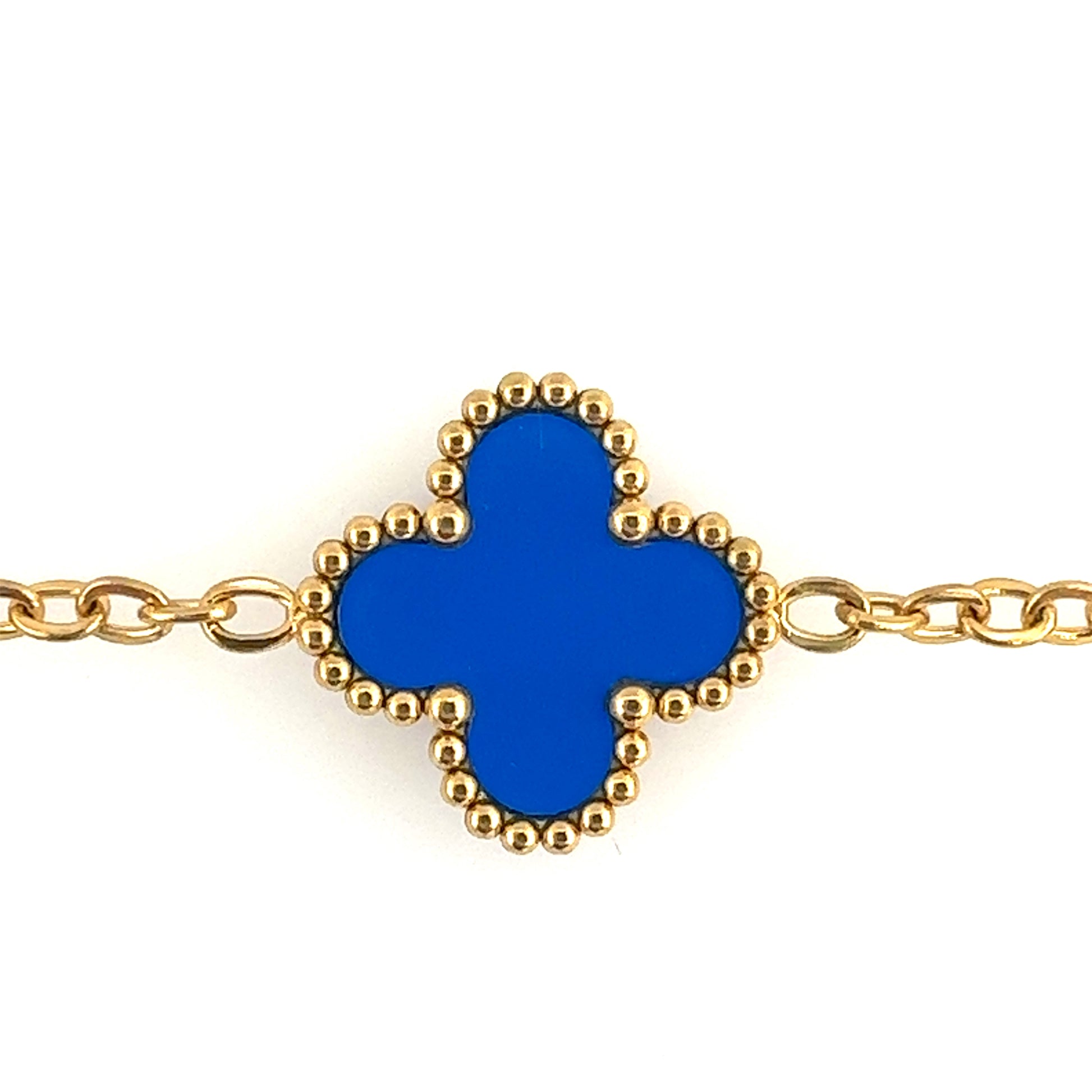 small clover charms in blue enamel for gold bracelet