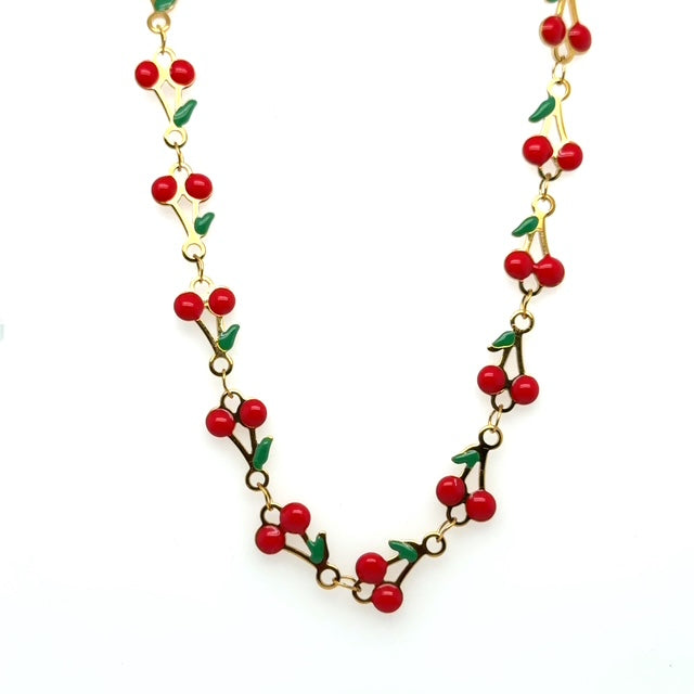 Lovely gold necklace with cherry shaped design all around