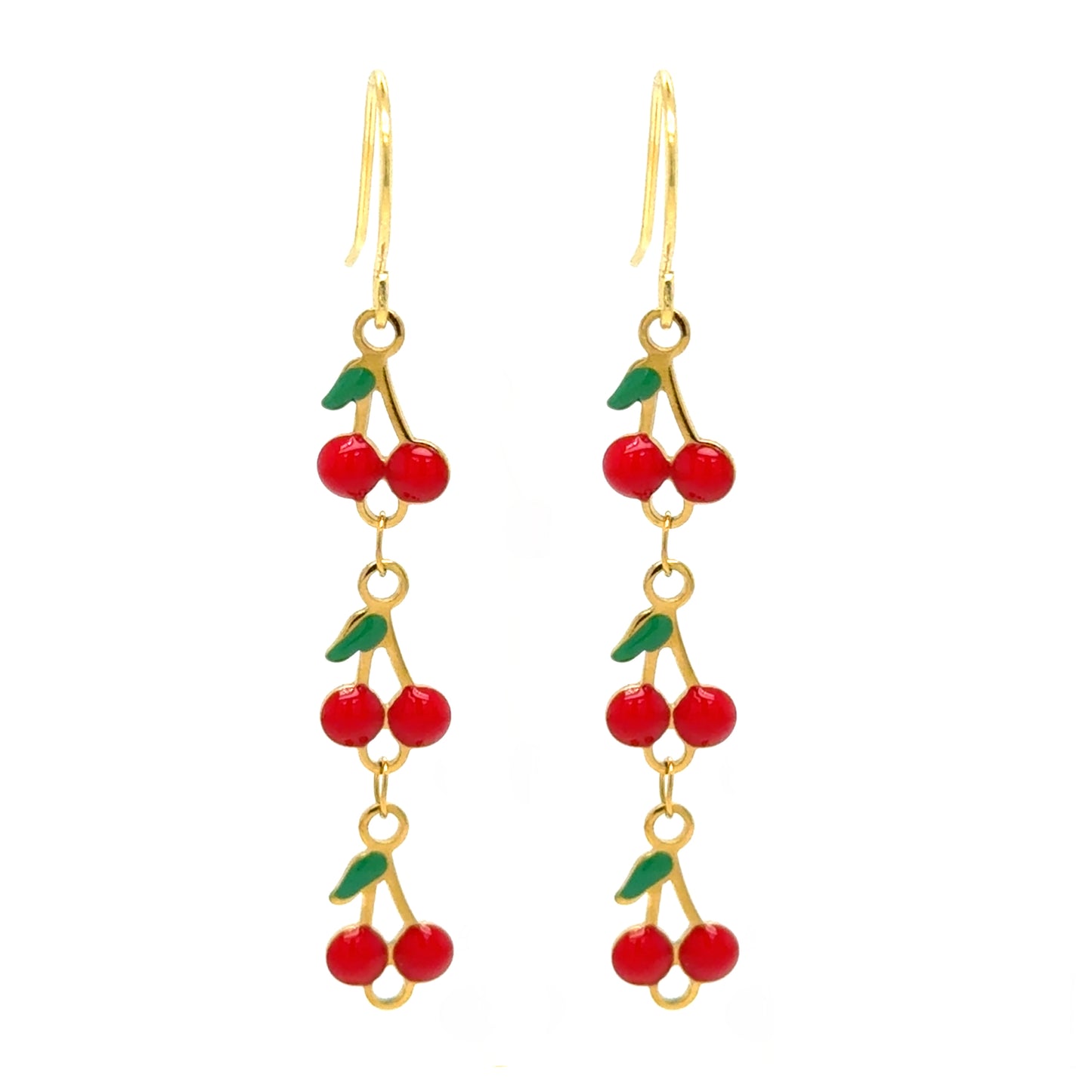 Gold filled ear hooks with three dangling cherries