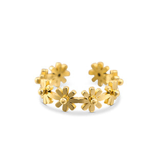 Gold adjustable ring with daisy gold flowers all around