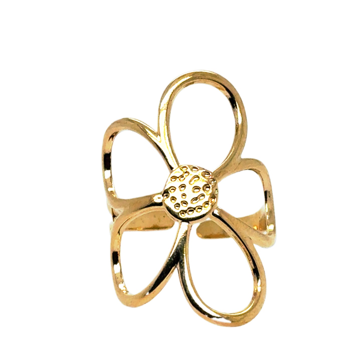 Adjustable gold ring with big flower outline design