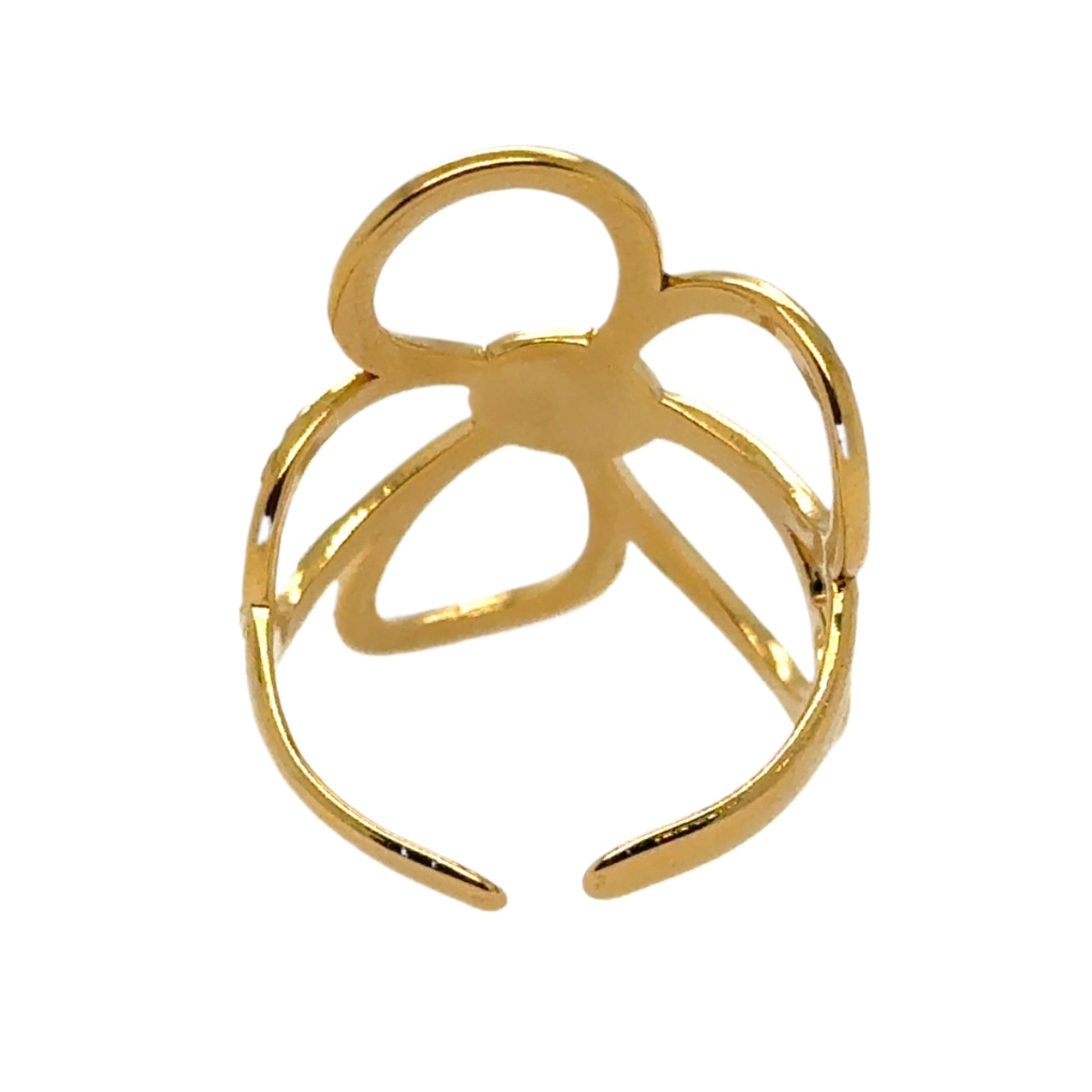 Back bview of gold ring with big flower outline design