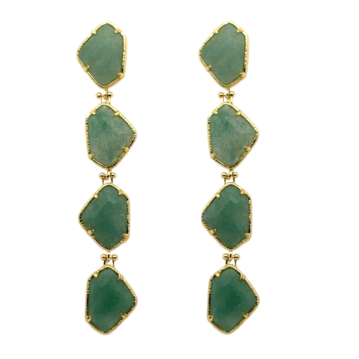 Gorgeous Aventurine semi-precious gemstone stud earrings with dangling irregular Aventurine stones