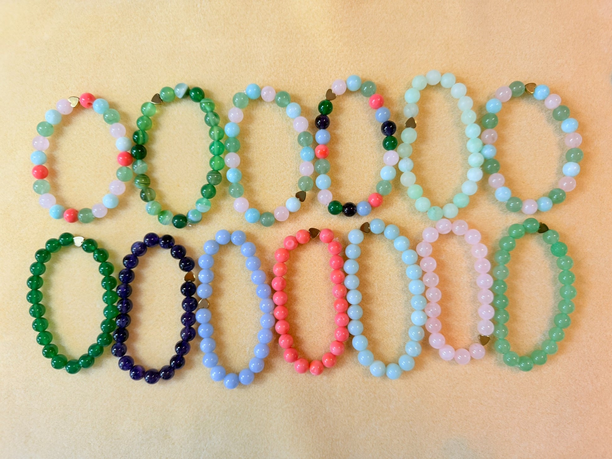 Gemstone bracelets together