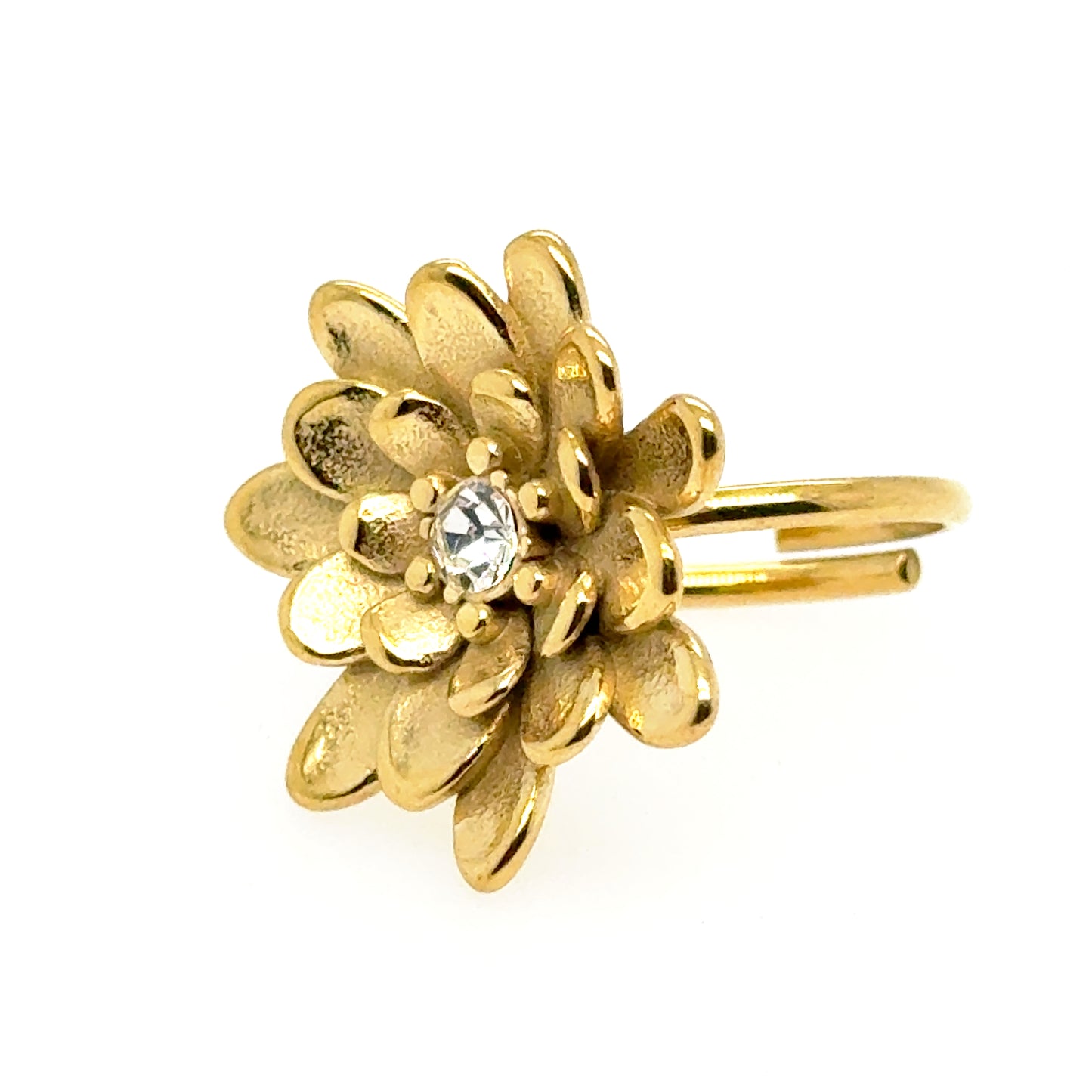 Adjustable  ring with flower and crystal