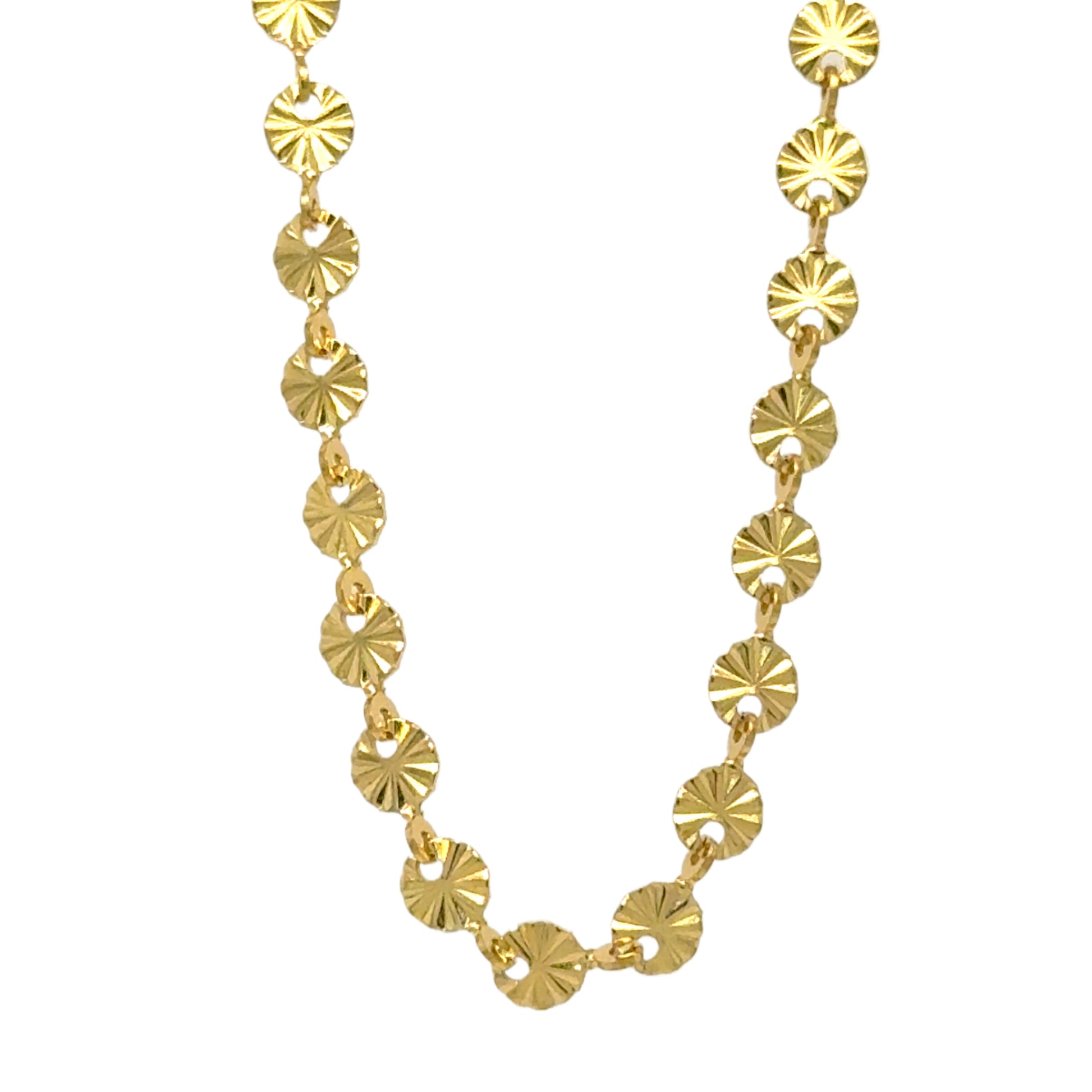 Lovely patterned small disc chain necklace