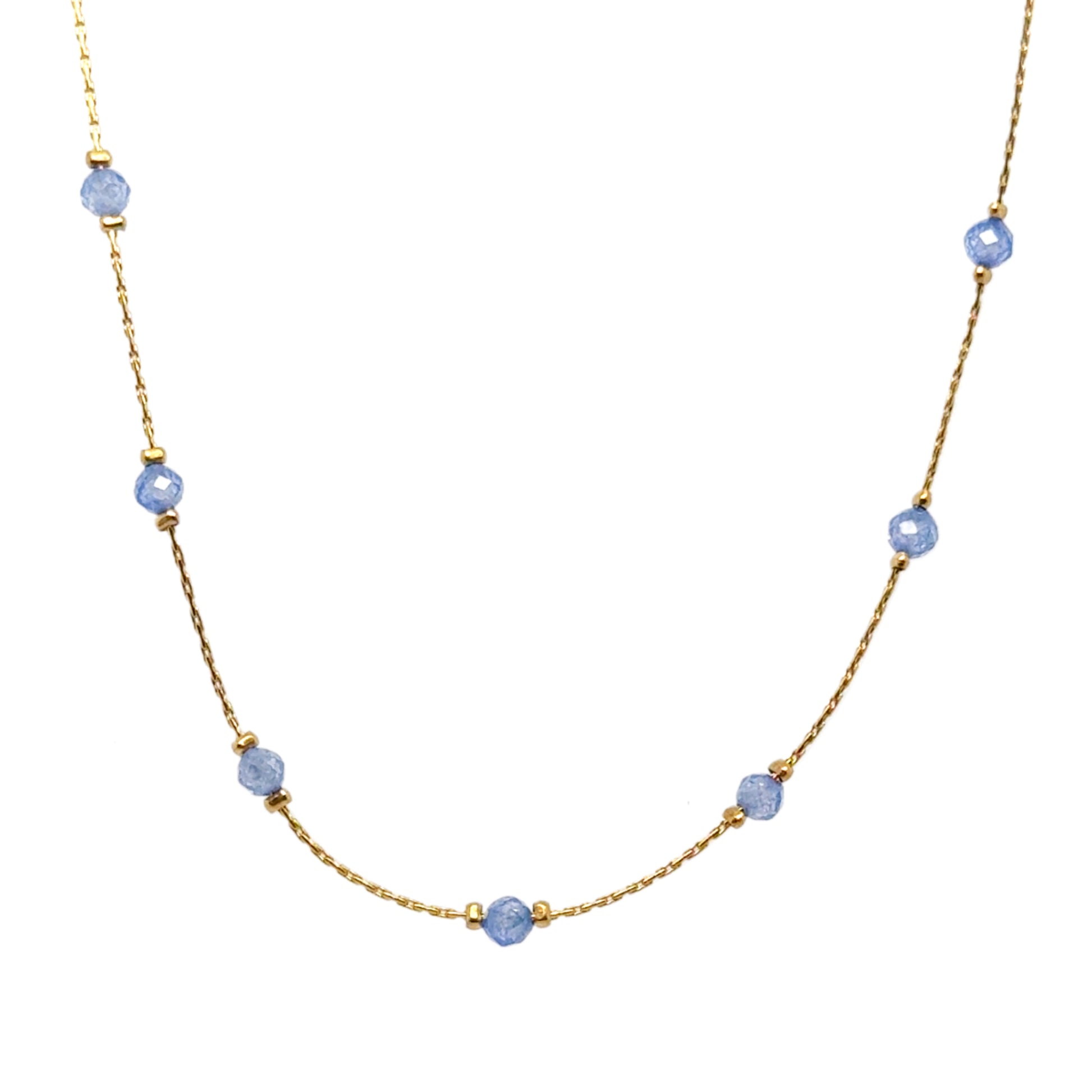 Necklace with small blue crystals on a delicate chain