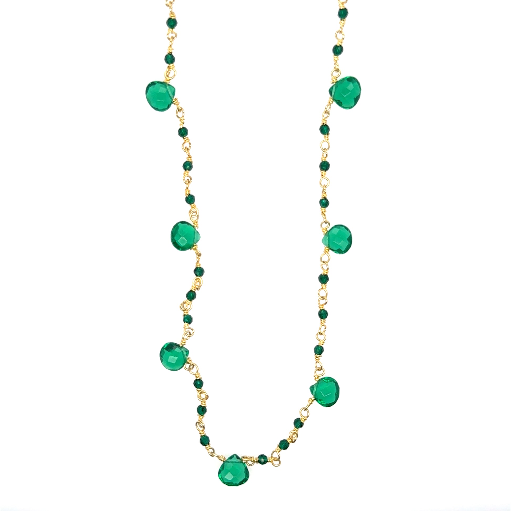 Green Onyx rosary gold necklace with Green Onyx teardrop gemstone beads
