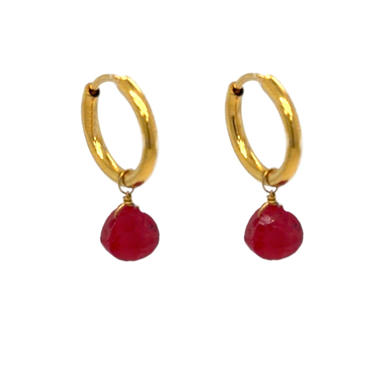 Hoops with tiny Red Agate teardrops