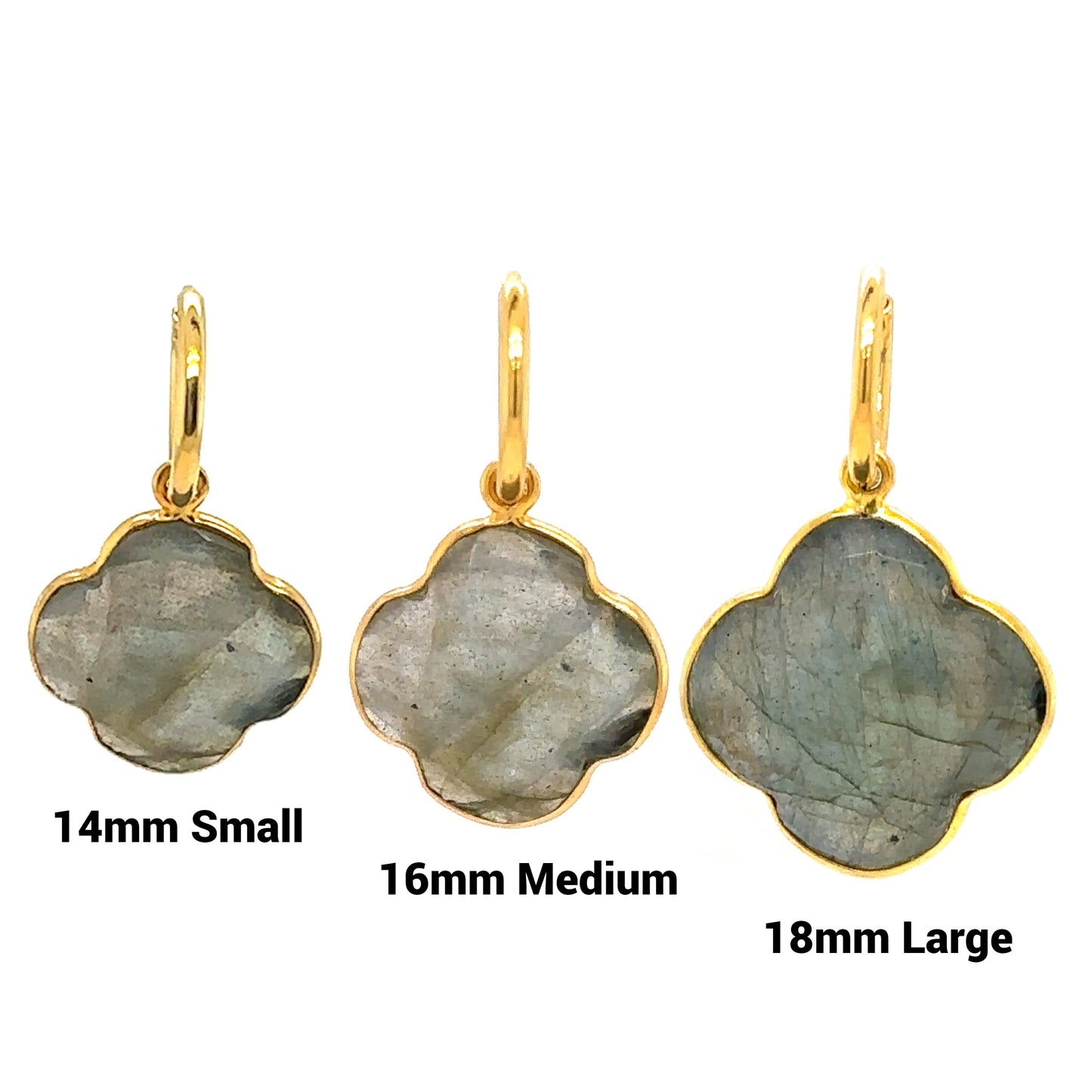 Gold Hoop with Labradorite Clover Charm