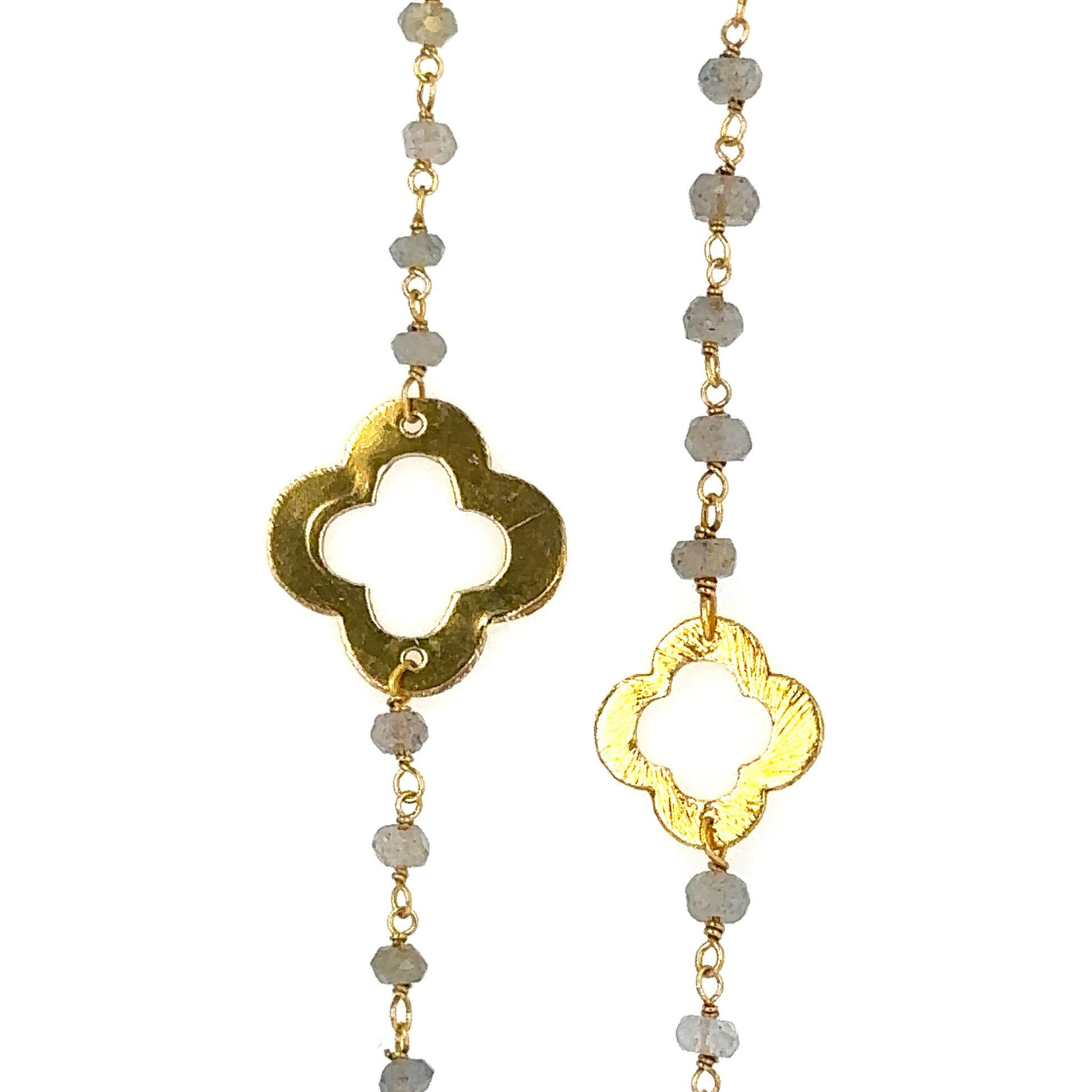 Two Labradorite rosary neckalces with large and small gold clover