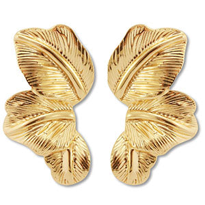 Big bold gold earrings with a leaf pattern