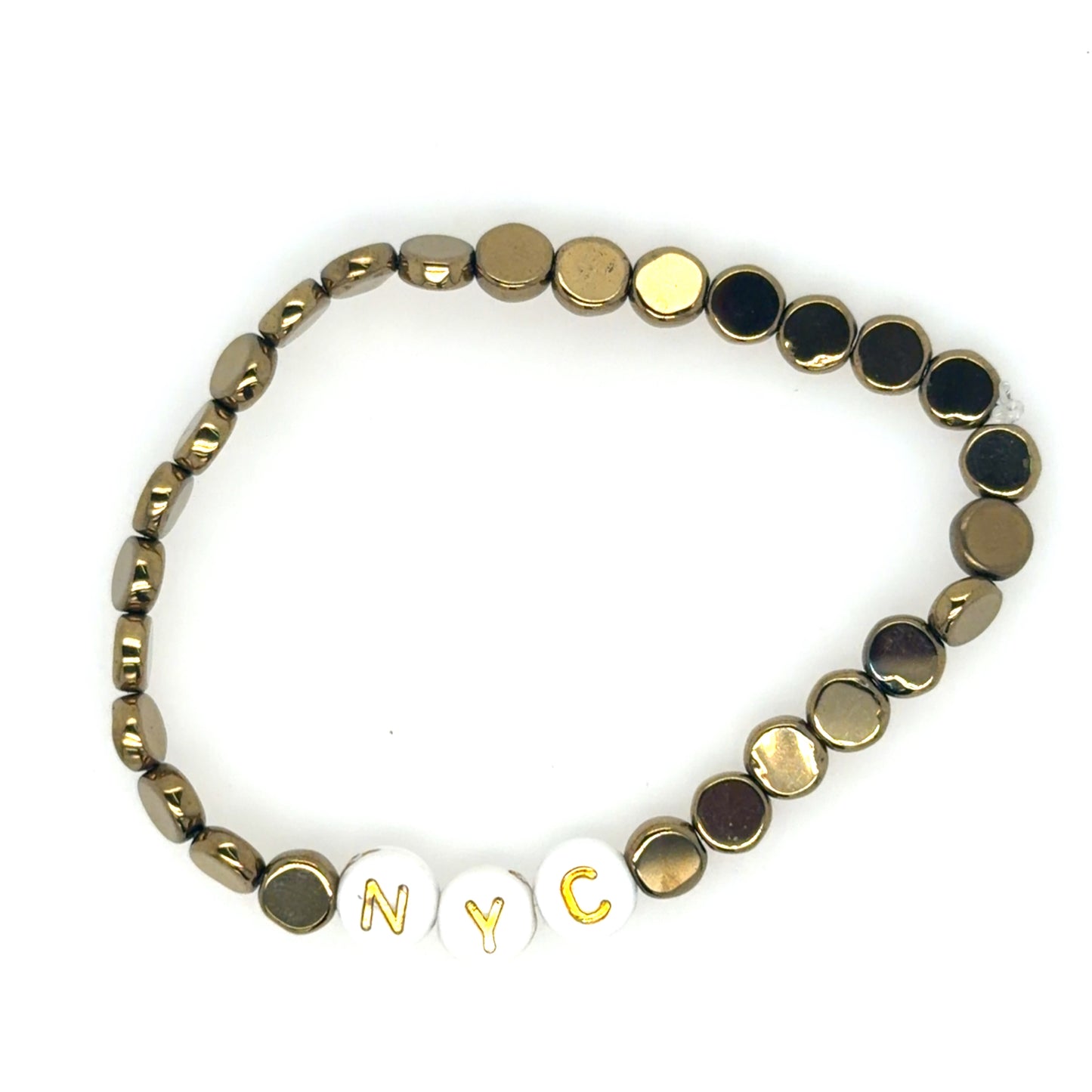 Beaded Bracelet with Hematite Beads and CITY names