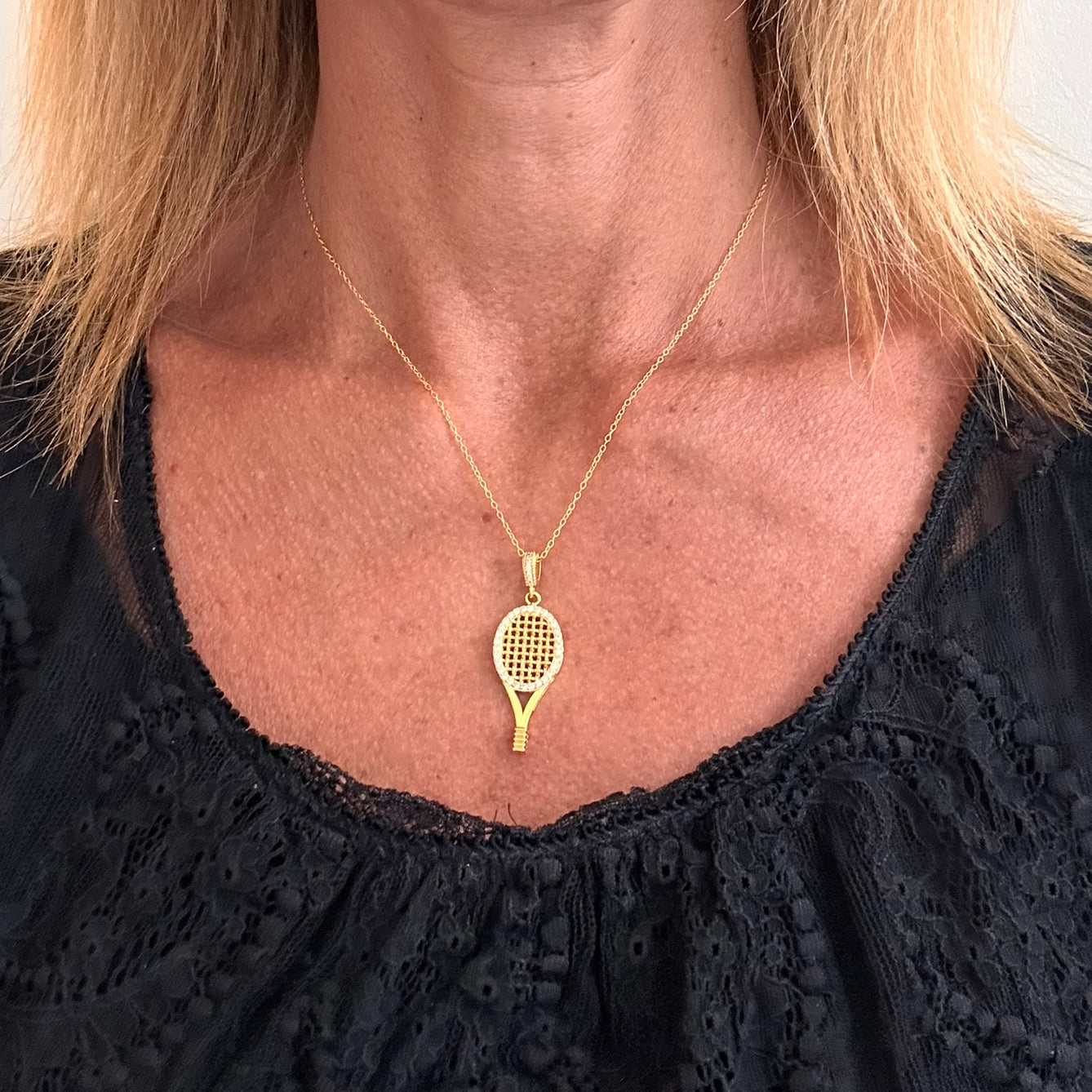 Gold Hoop with Tennis Racket Charms