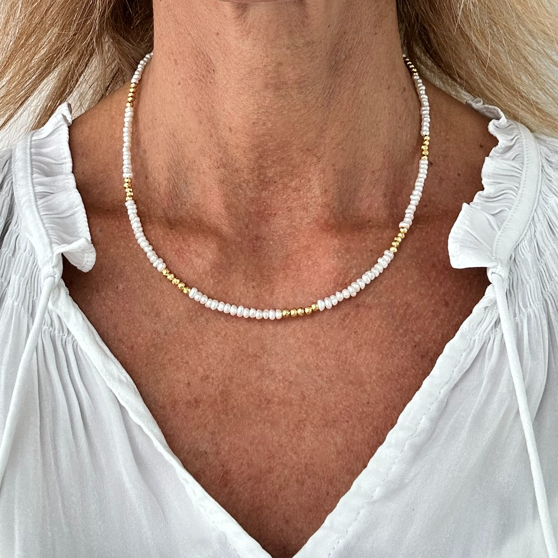 Gemstone Necklace with Pearl and Golden Pyrite