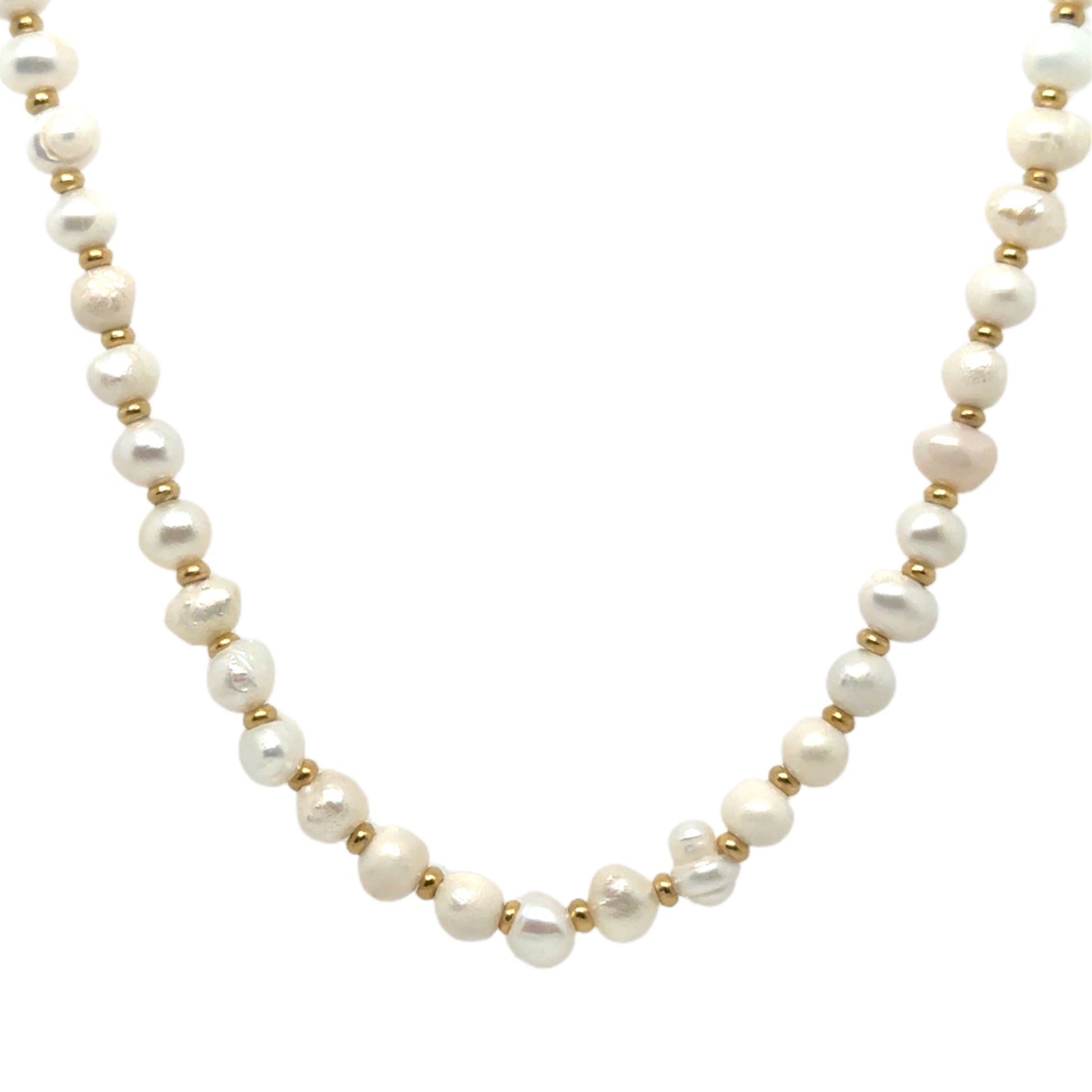 Elegant freshwater pearl necklace with small gold bead dividers