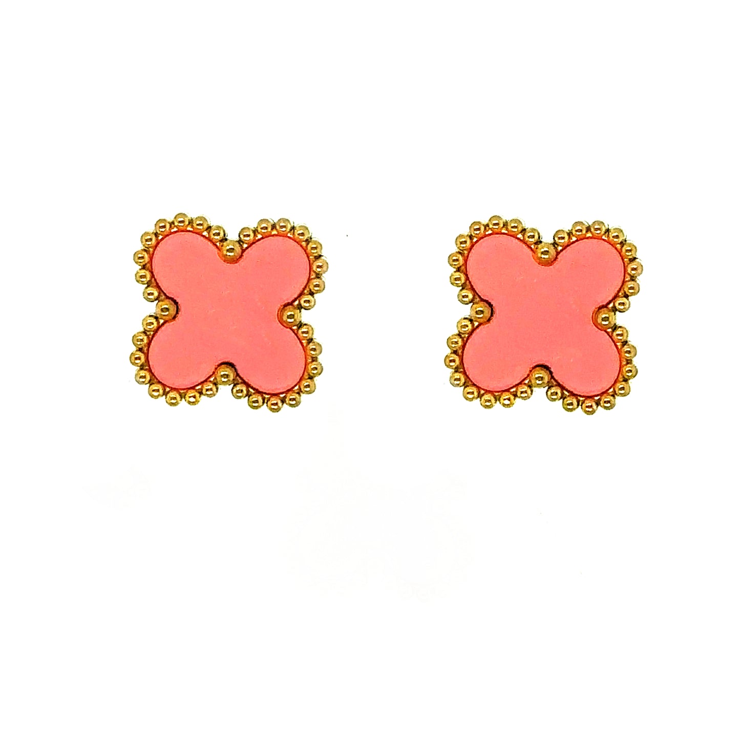 stud earrings with pink enamel in a clover shape