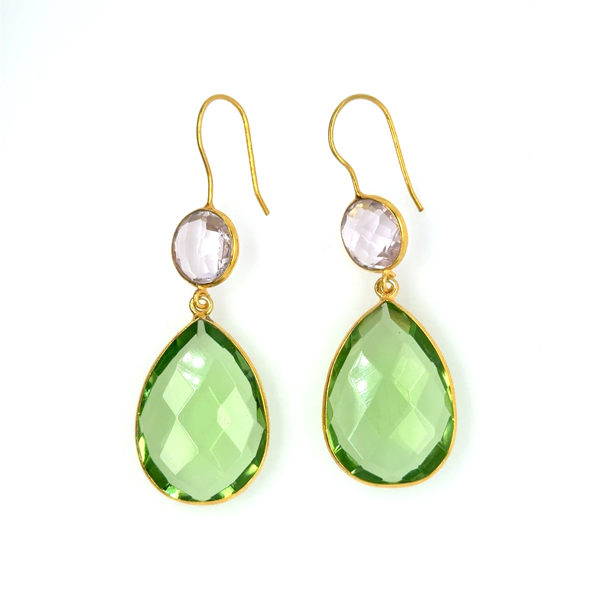 Big dangling earrings with Rose Quartz and Peridot gemstone charms