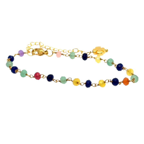 Rainbow rosary chain bracelet with multi coloured quartz 3-4mm gemstones