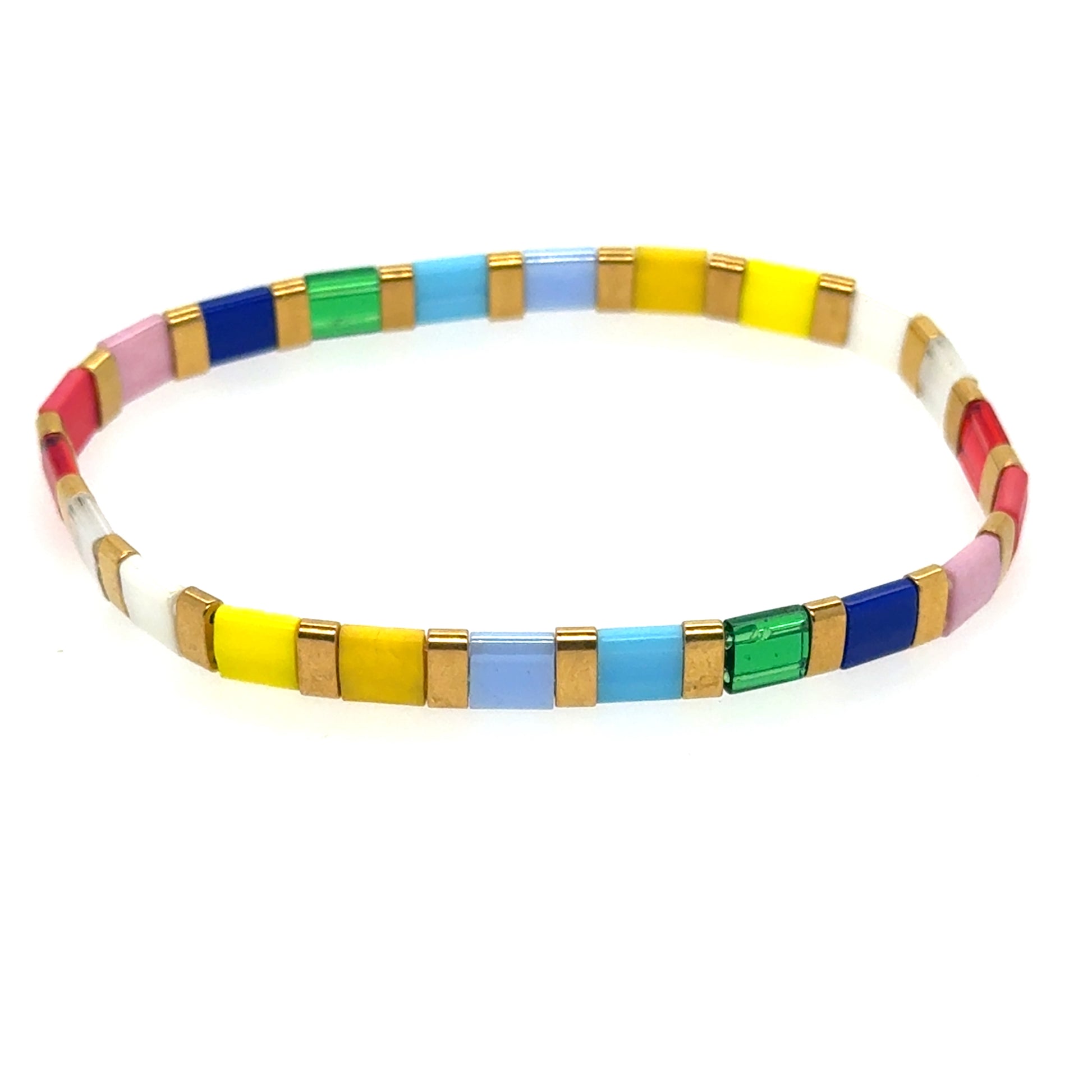 Lovely stretchy bracelet with a rainbow of Miyuki beads