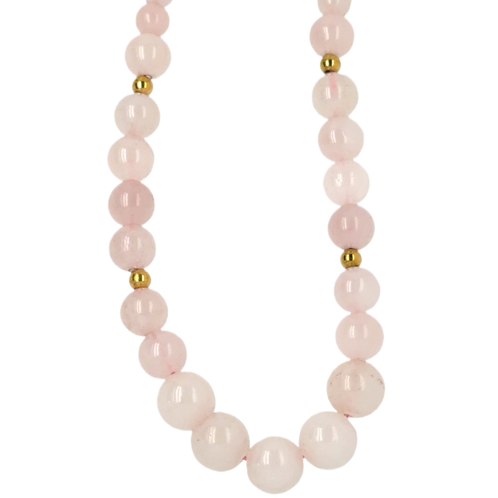 necklace with 6-10mm Rose Quartz gemstone and gold beads