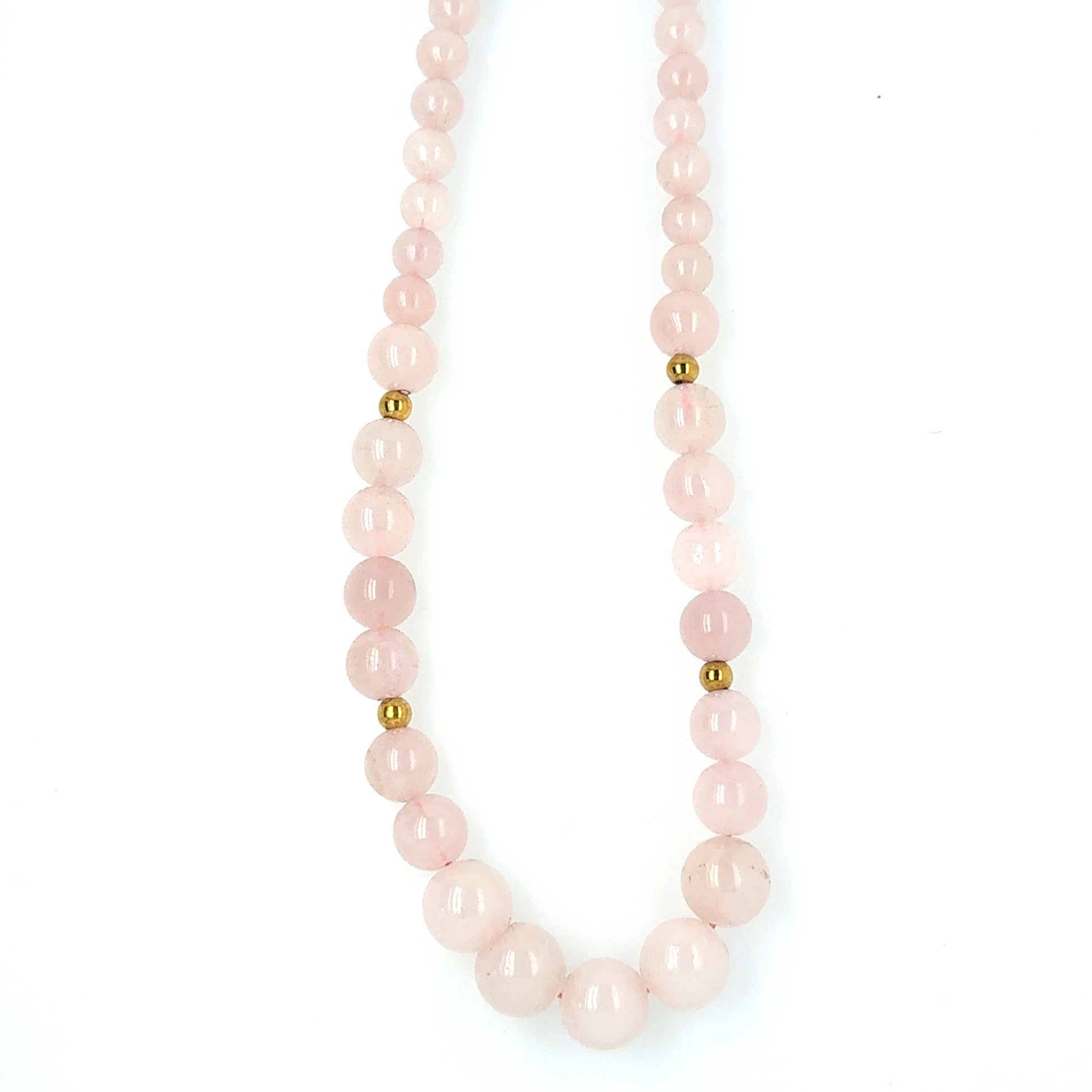 necklace with ose Quartz gemstone and gold beads