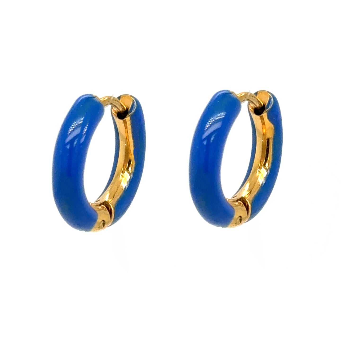 Huggie hoop earrings with royal blue enamel