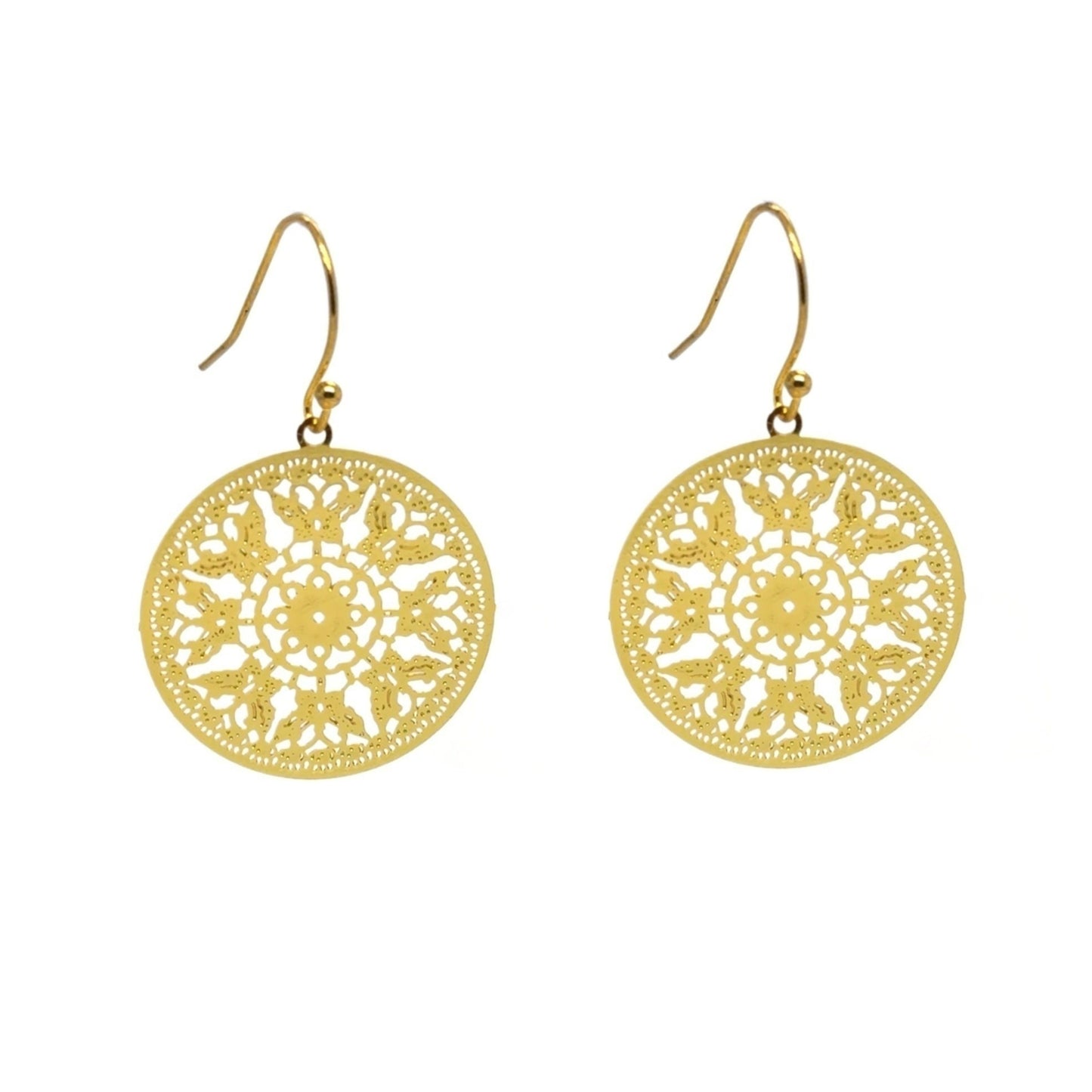 smaller bohemian patterned gold round earrings