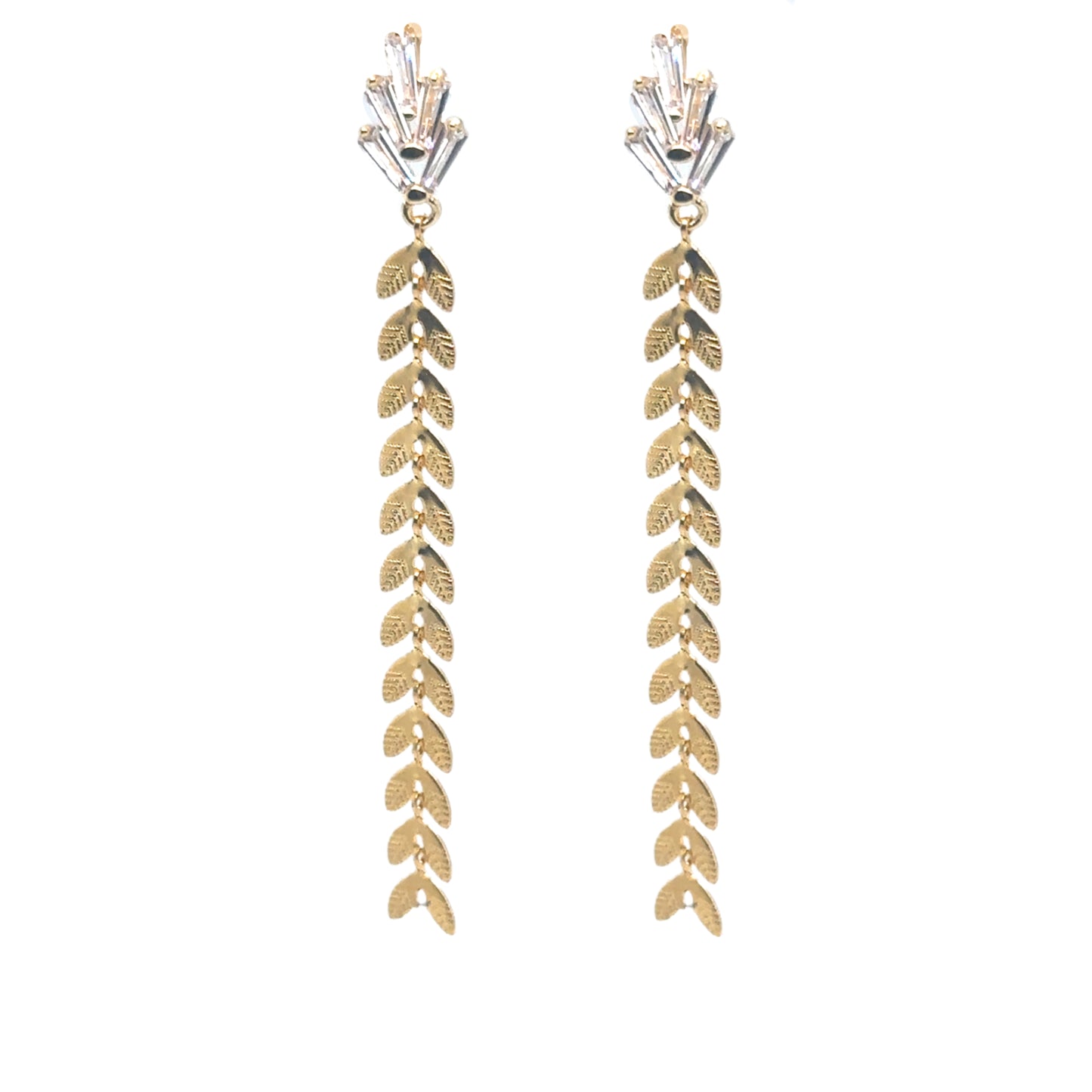 sparkling stud with dangling laurel chain