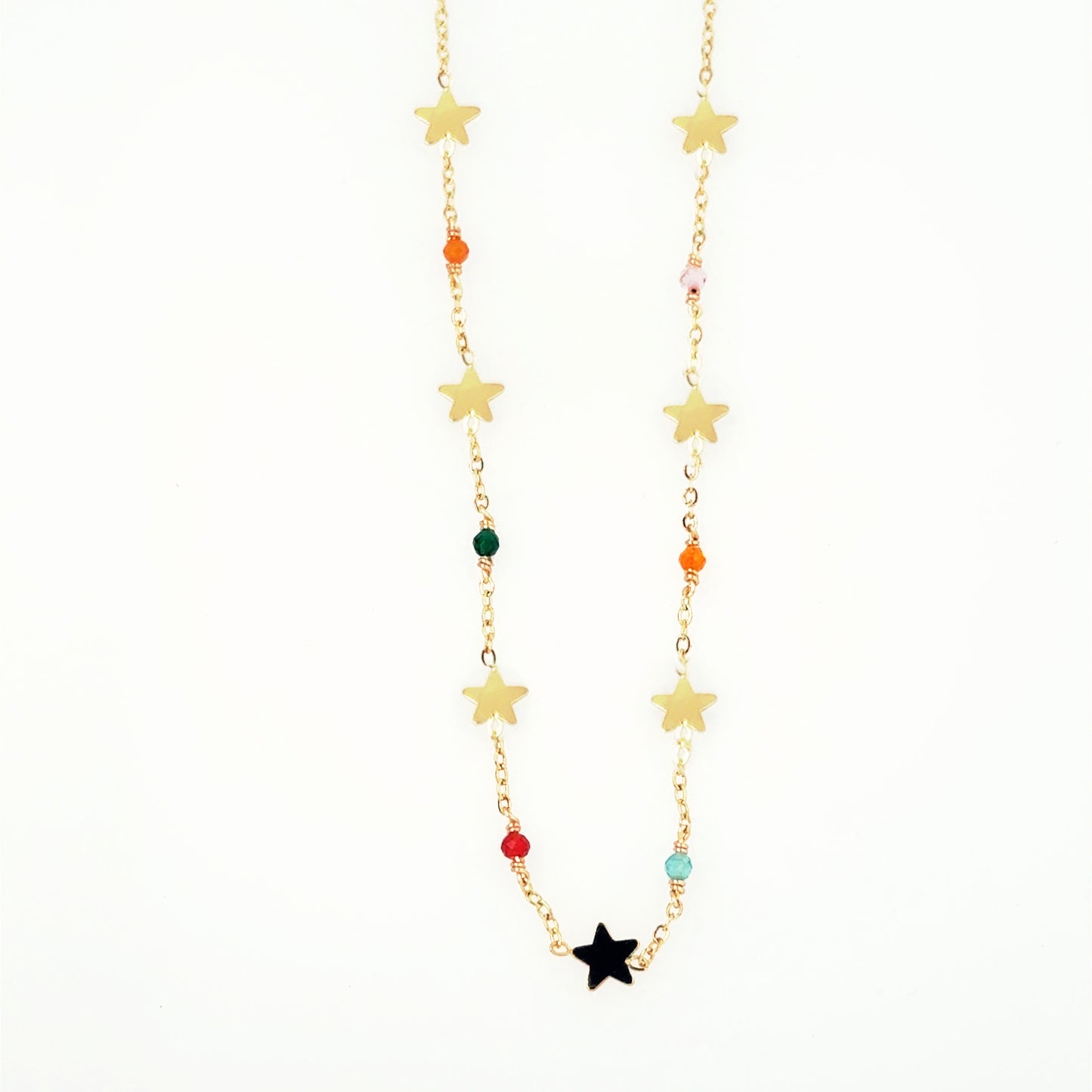 Necklace with star-shaped beads on a white background