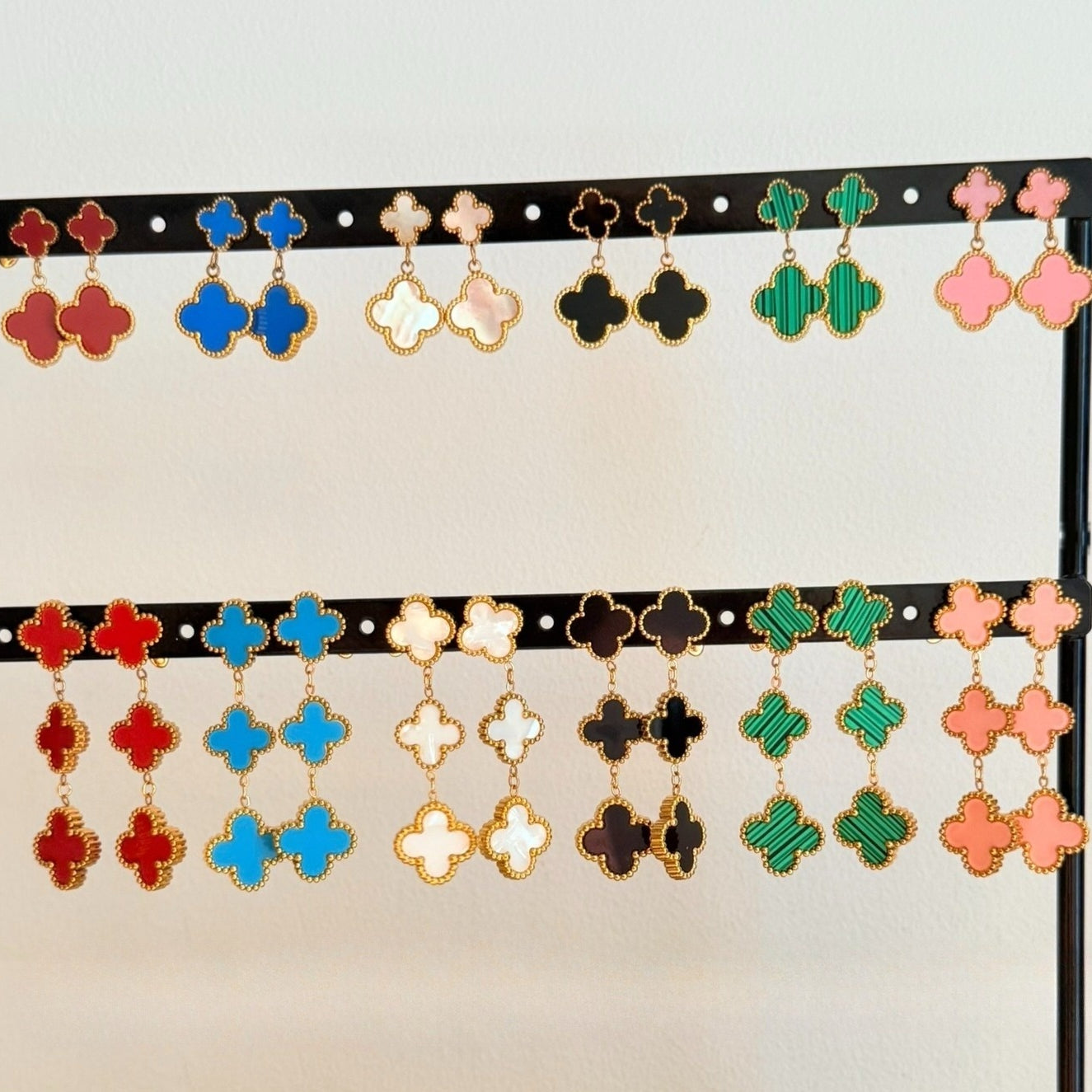 Three clover dangling earrings in 6 colours