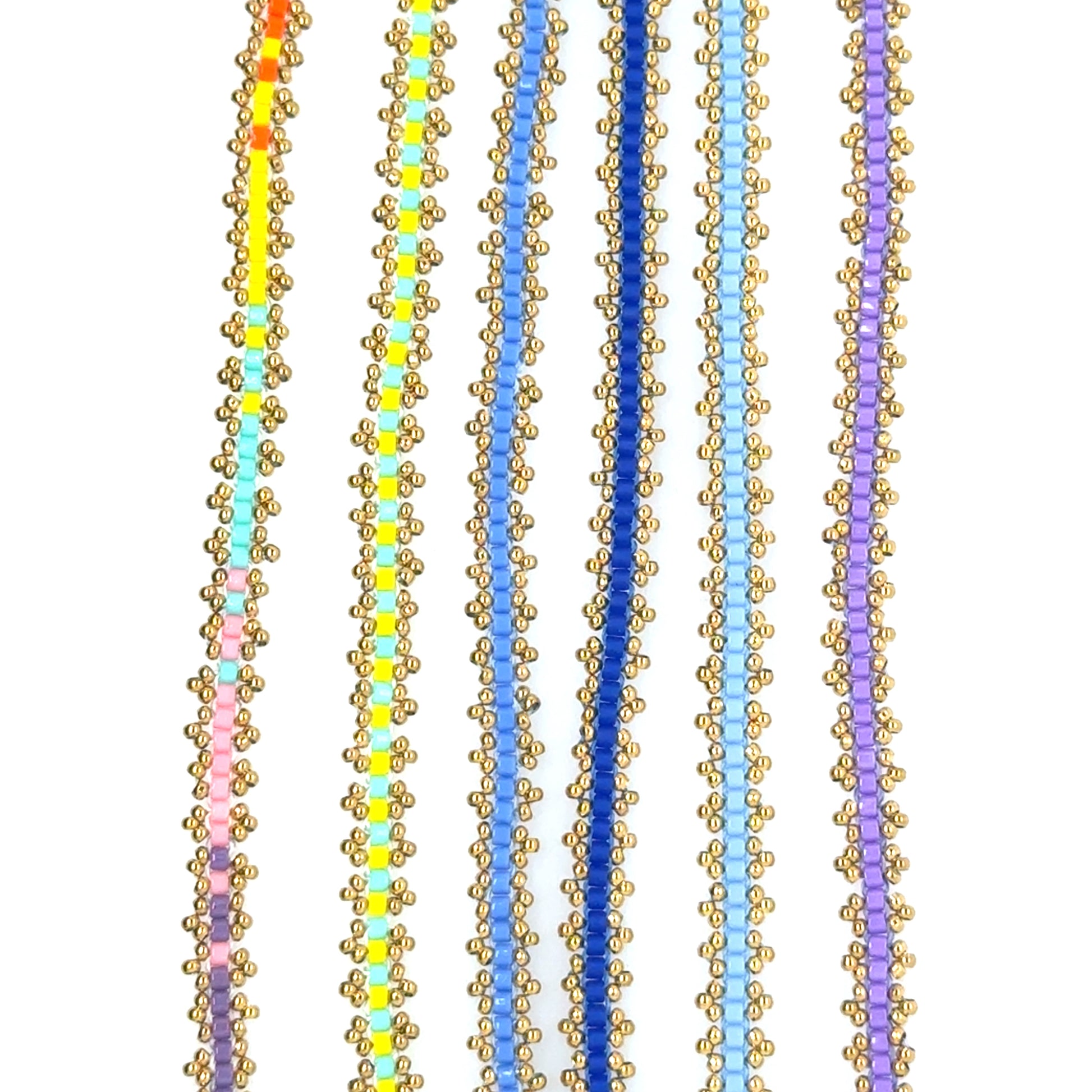 Lovely gold bracelets in a rainbow of colourful Miyuki beads which are woven with gold  beads