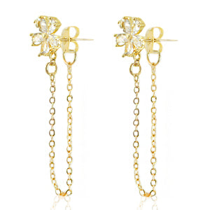 clover stud earrings with dangling chain