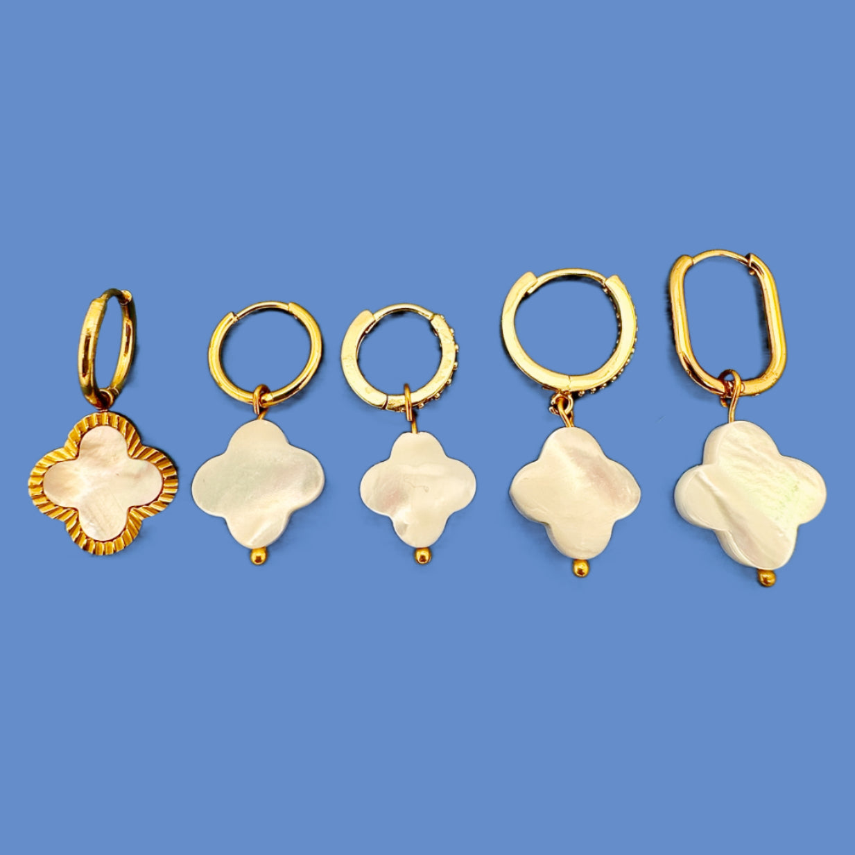 mother of pearl clover charm gold hoop earrings in different styles