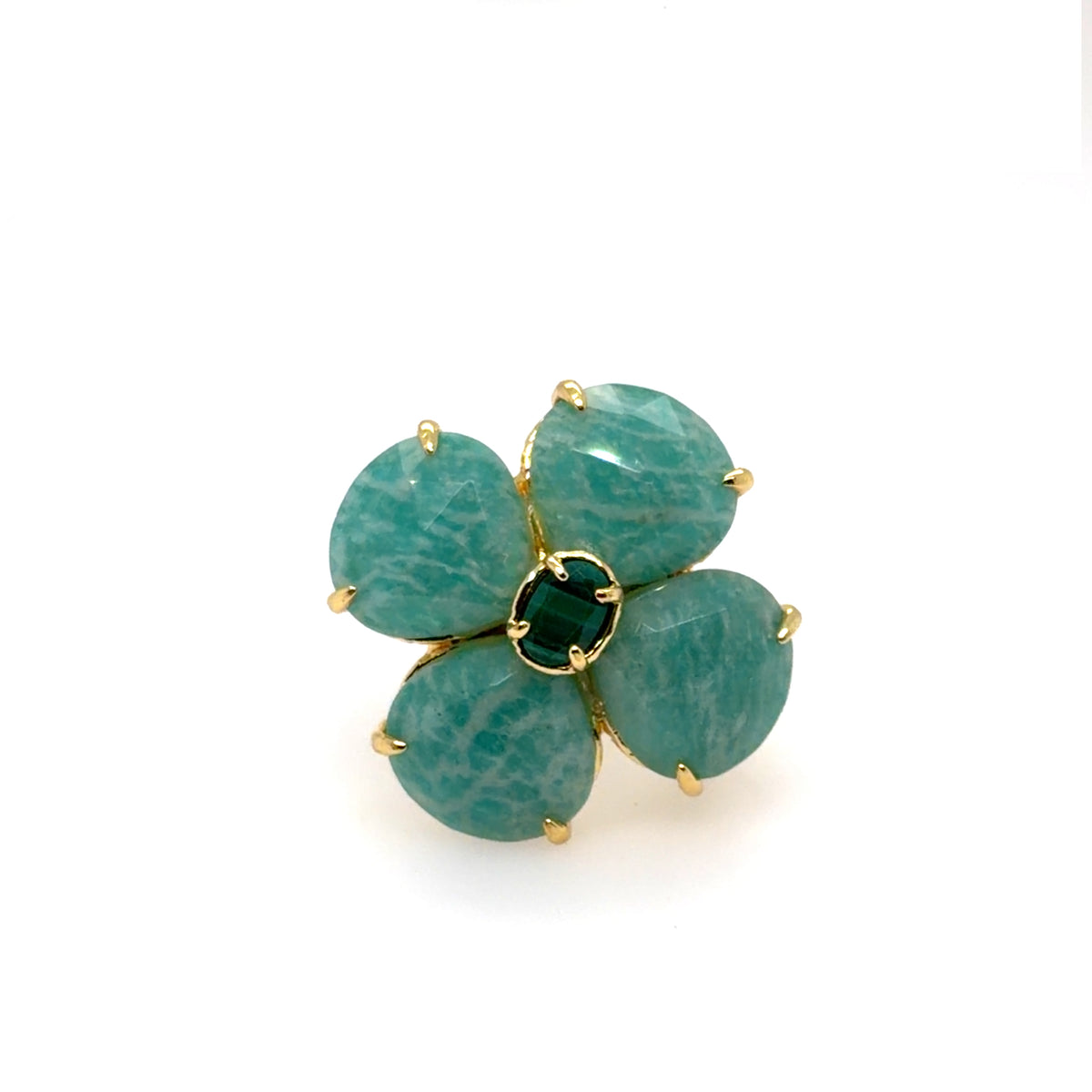 Gorgeous statement ring with turquoise green Amazonite flower and green Malachite oval centre