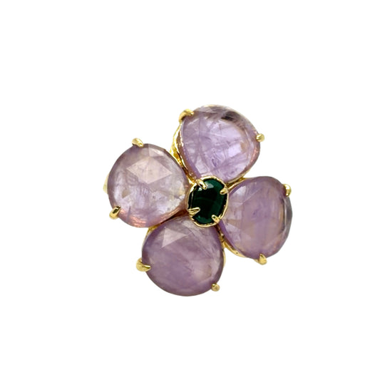 Gorgeous statement ring with purple Amethyst flower and green Malachite oval centre
