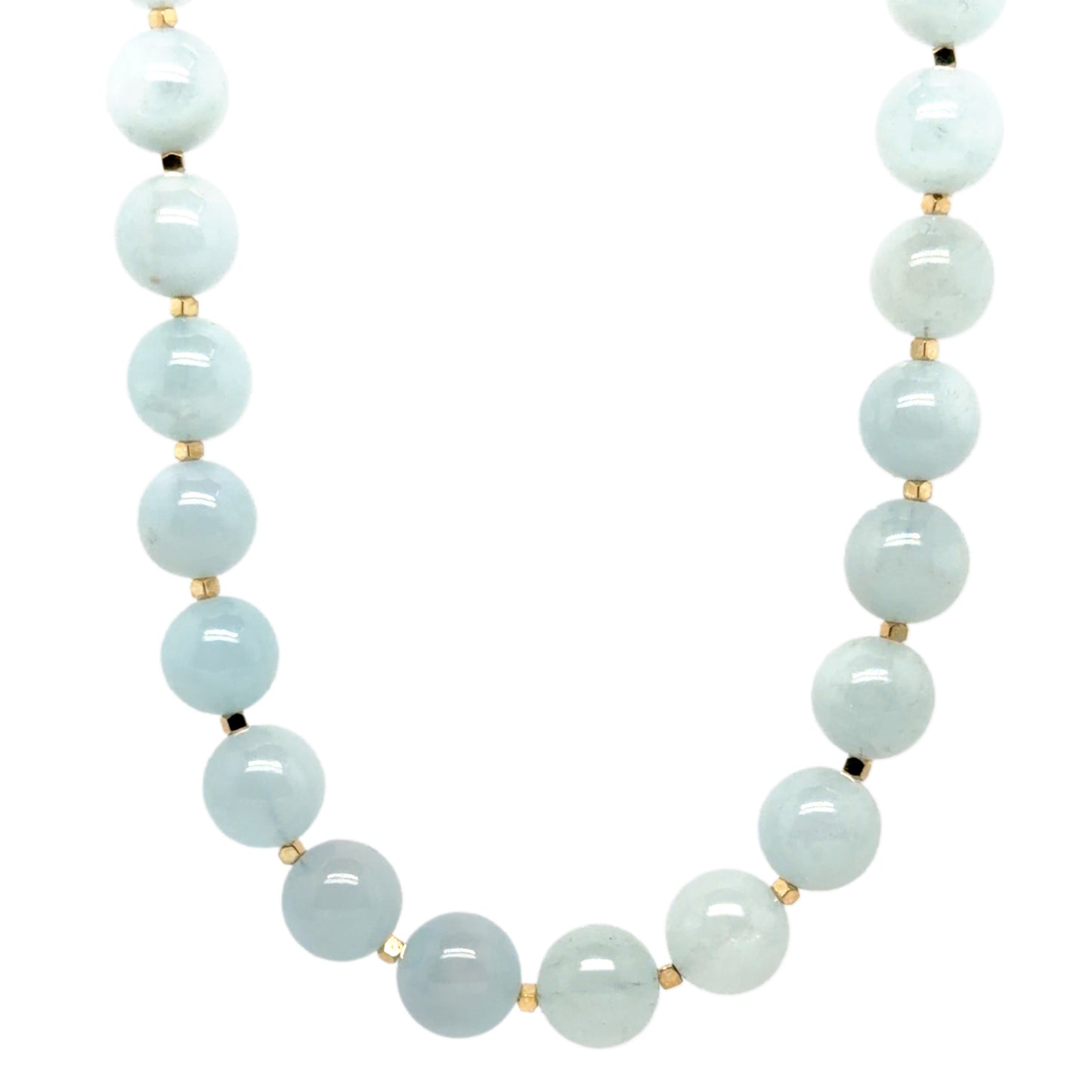 Gorgeous necklace with smooth light blue Aquamarine round gemstone beads.