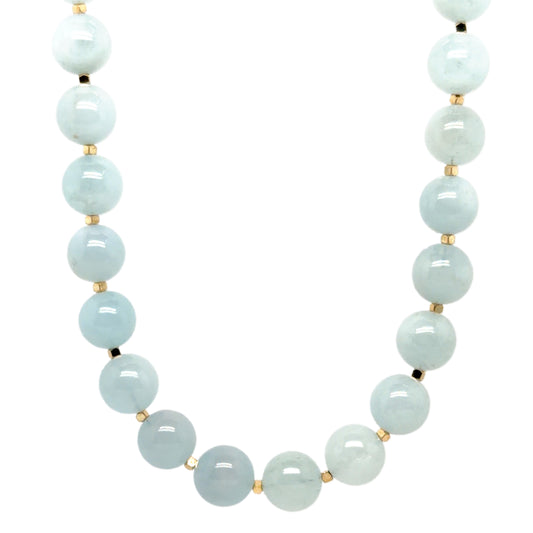 Gorgeous necklace with smooth light blue Aquamarine round gemstone beads.