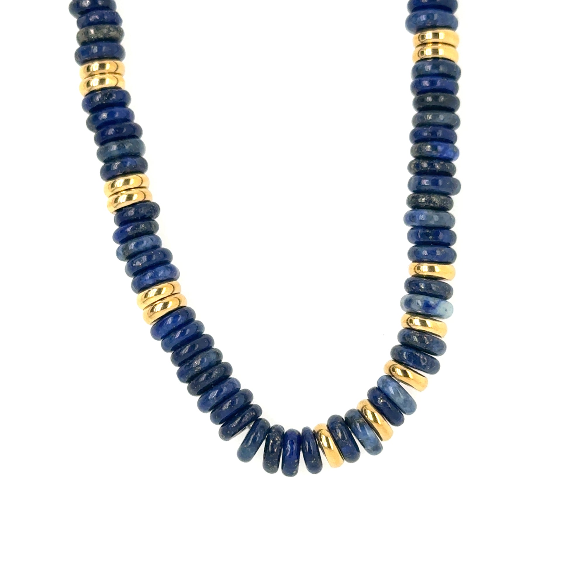 Lovely necklace with dark blue Lapis Lazuli and gold rounded beads