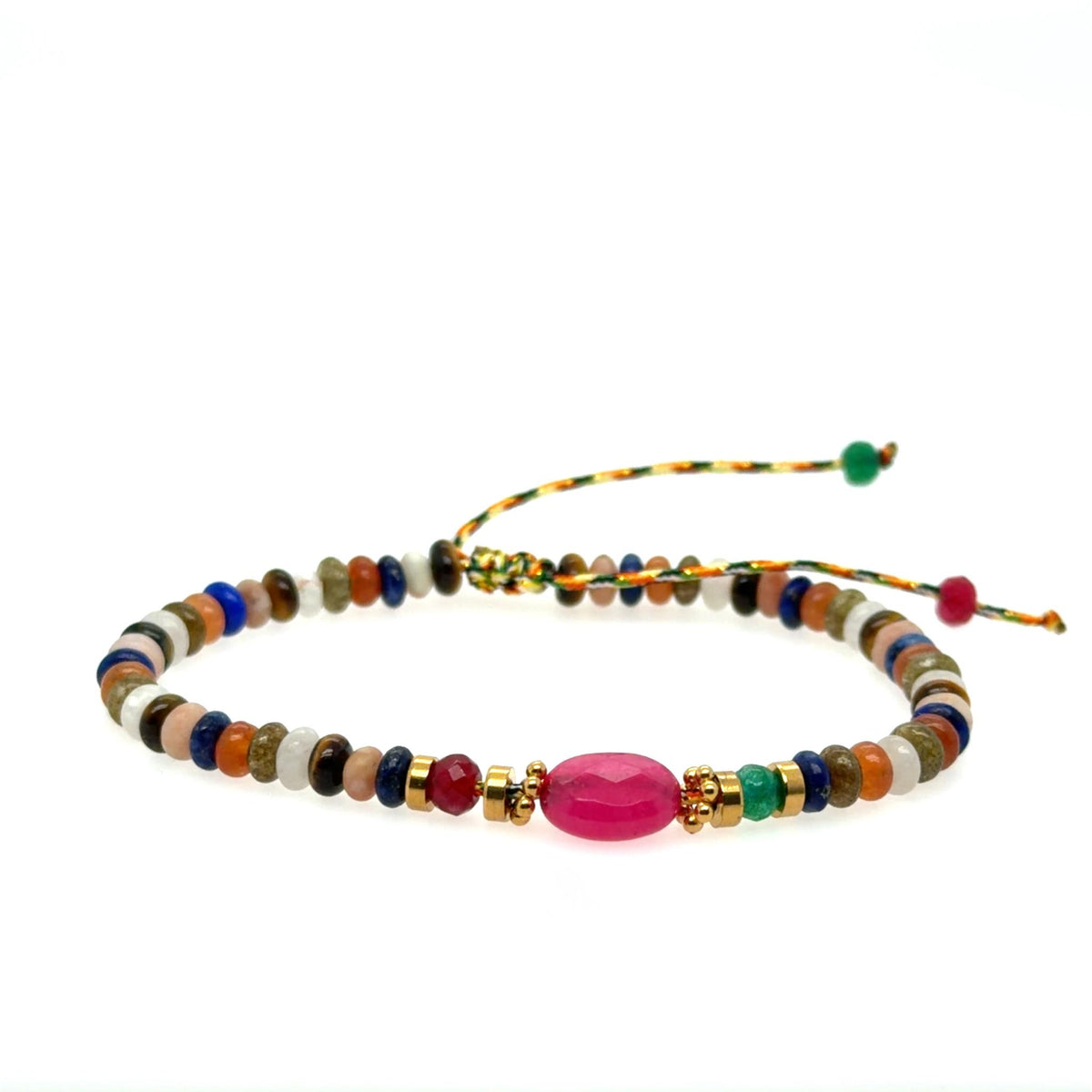 Lovely bracelet with Autumnal coloured rondelle stones and a central Pink Tourmaline oval gemstone