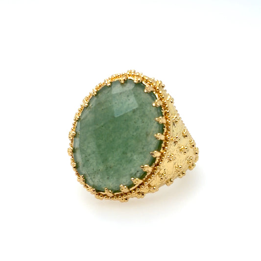 Gorgeous chunky gold ring with big oval Aventurine gemstone