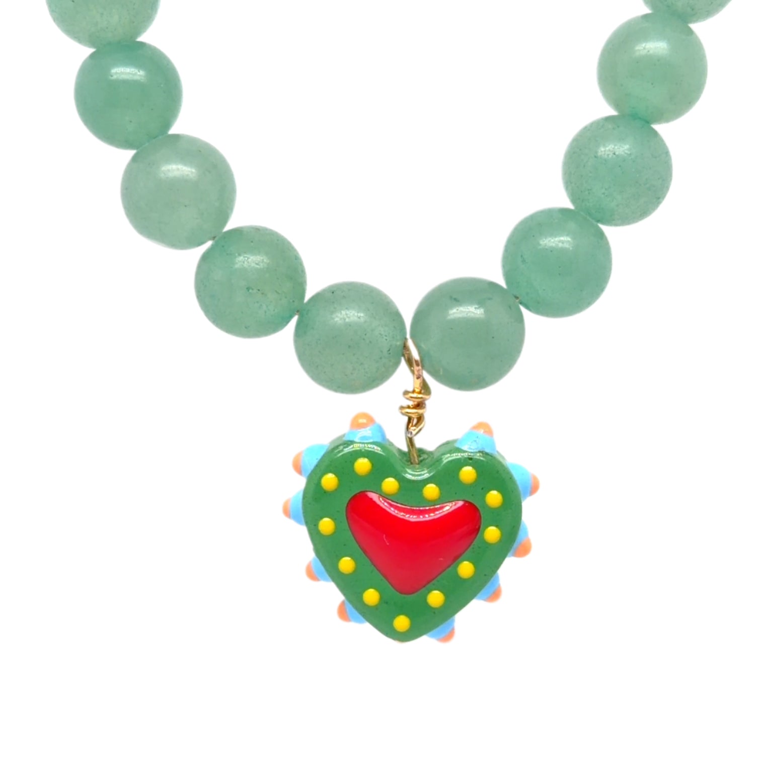 Necklace with Aventurine beads and colourful heart charm
