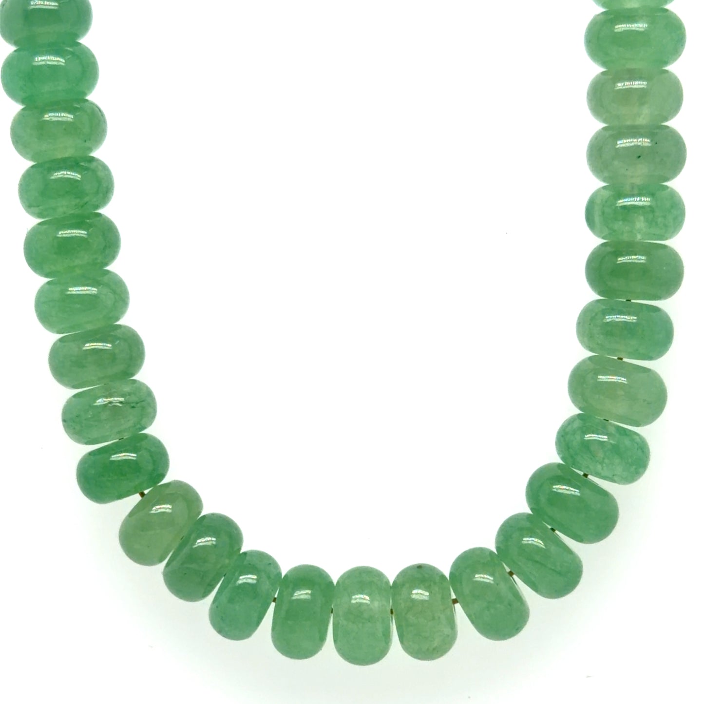 Necklace with green beads on a white background