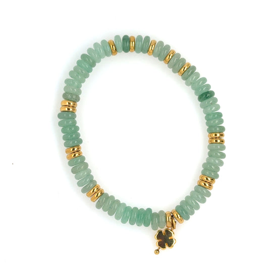 Lovely stretchy bracelet with green Aventurine and gold rondelle smooth beads