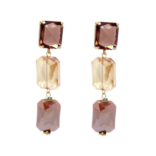 Big dangling earrings with brown and beige crystals