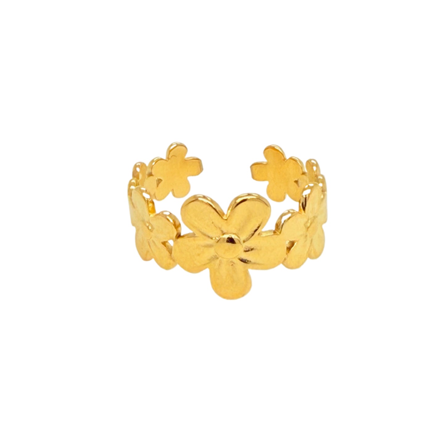 Gold adjustable ring with big flowers all around