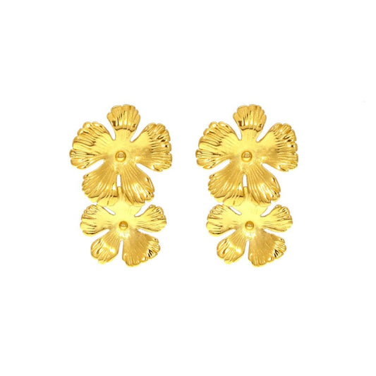 big gold earrings with 2 flowers